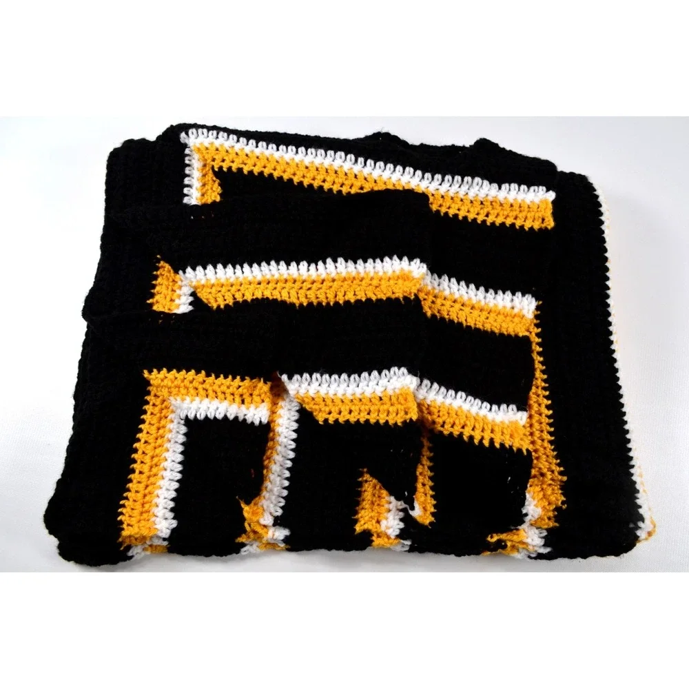 Handmade Afghan Hand Crochet Brown White Gold Purdue Boilermakers 43x70